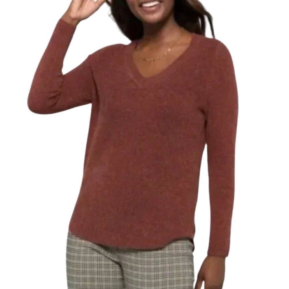 Market & Spruce Whistler Rust Red Rib Knit V-Neck Pullover Sweater Sz. 3X NWT